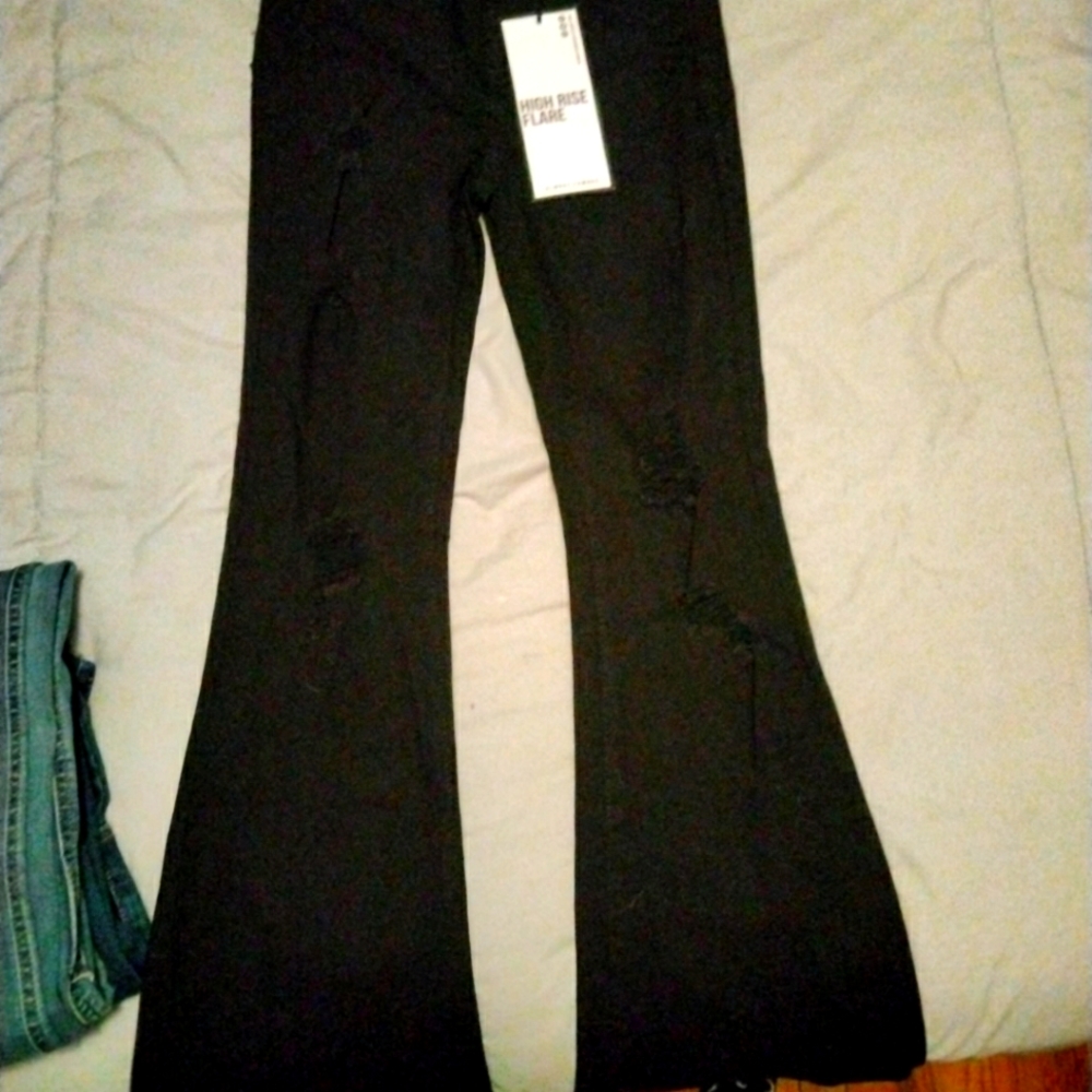 Black high rise flare jeans